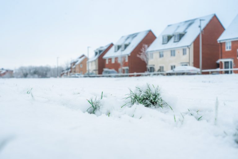 Typical English suburb under winter snow